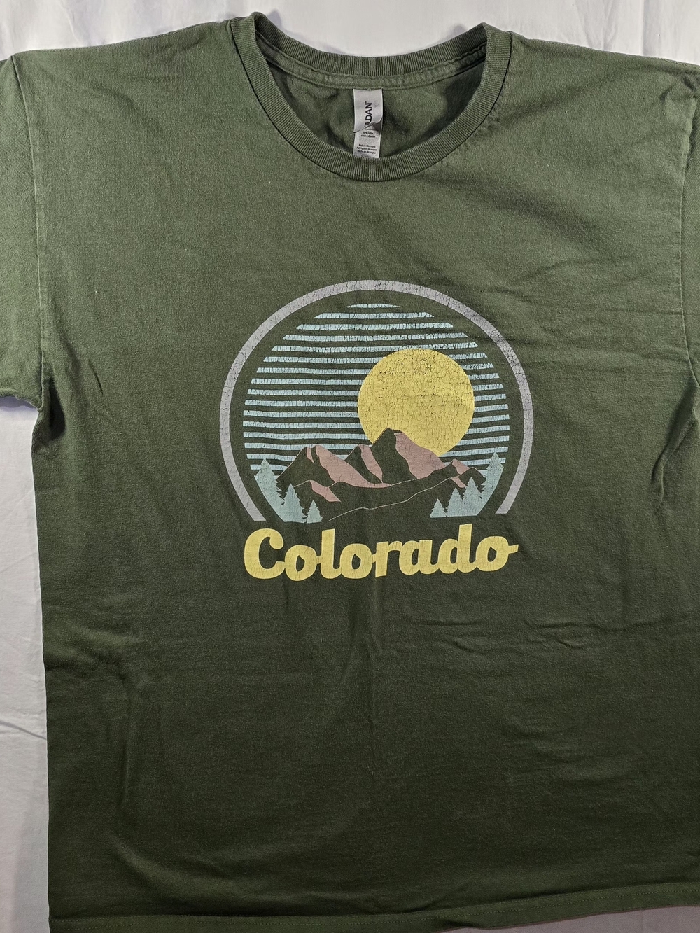 Gildan Olive Green Colorado Graphic Tee with Yellow Sun